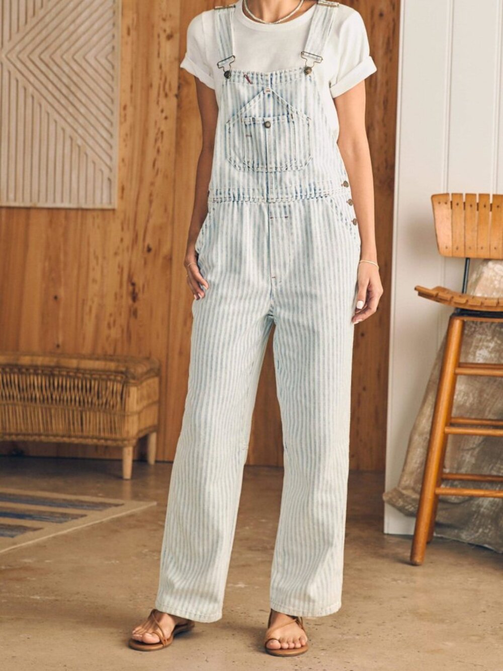 Faherty Topsail Straight Overall in railroad stripe